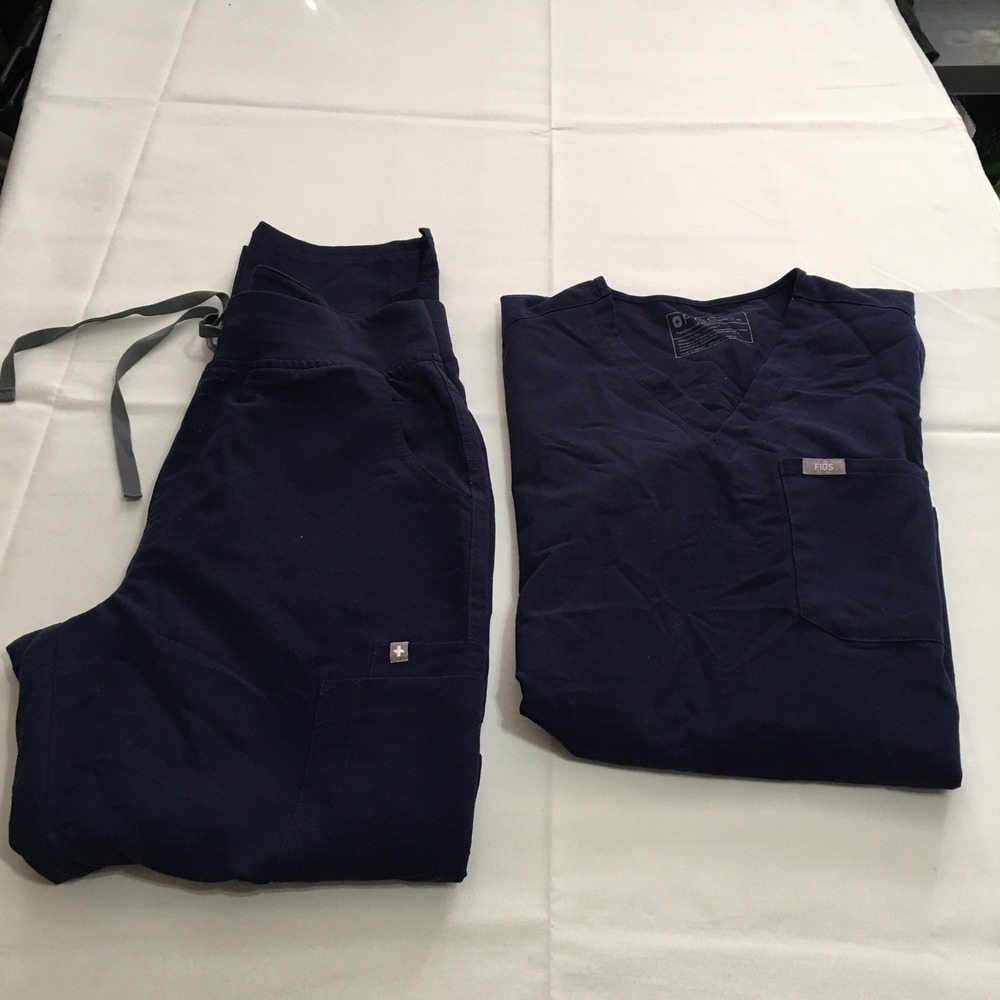 FIGS Scrub Set Womens Medium Navy Catarina Top + High Waisted Yola Skinny Pants